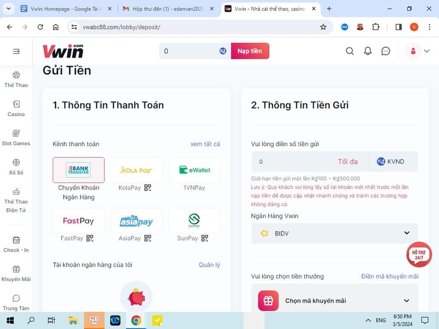 gui tien vwin